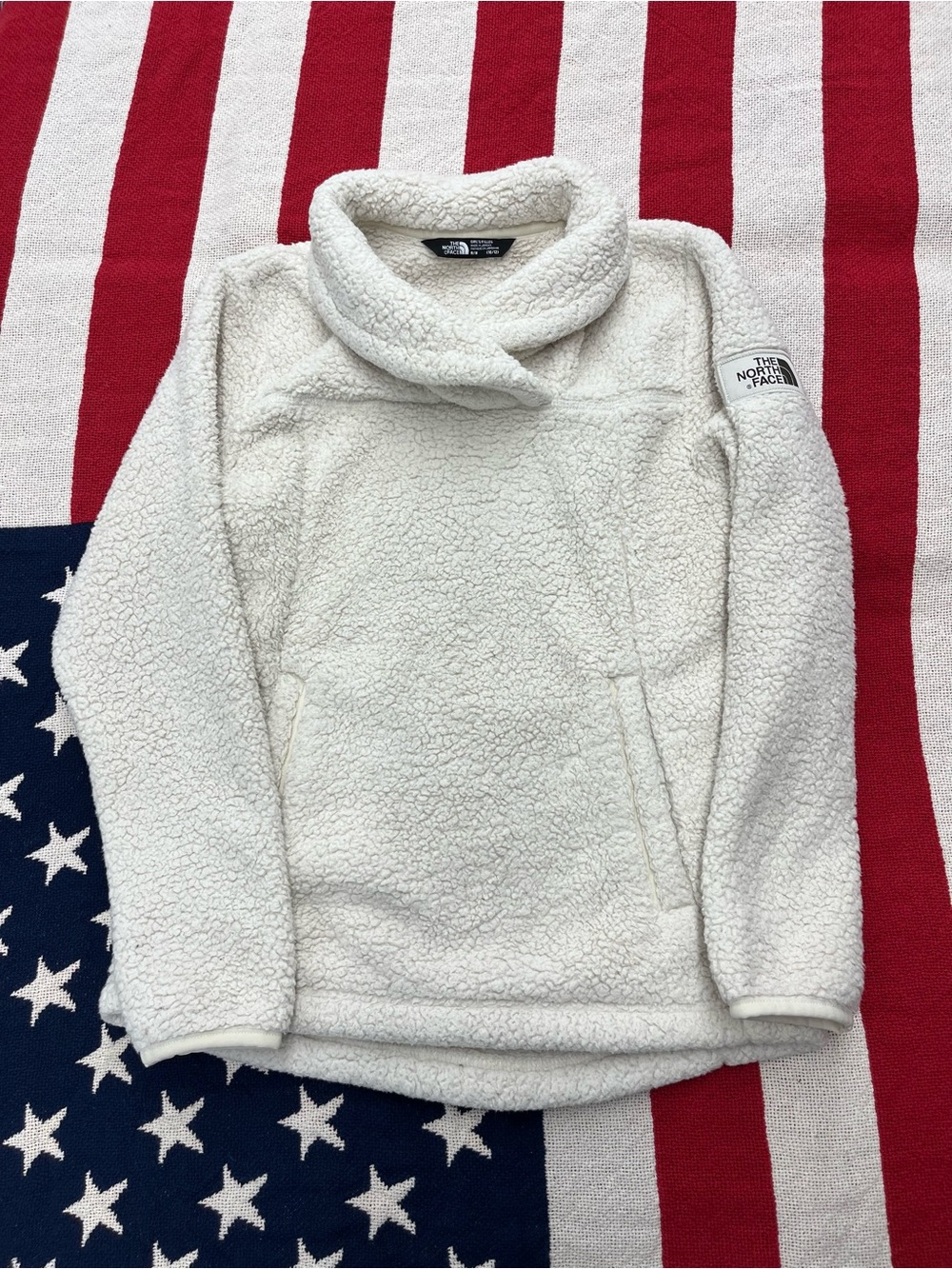 The North Face Cream Sherpa Cowl Neck Pullover Girls Size 10/12